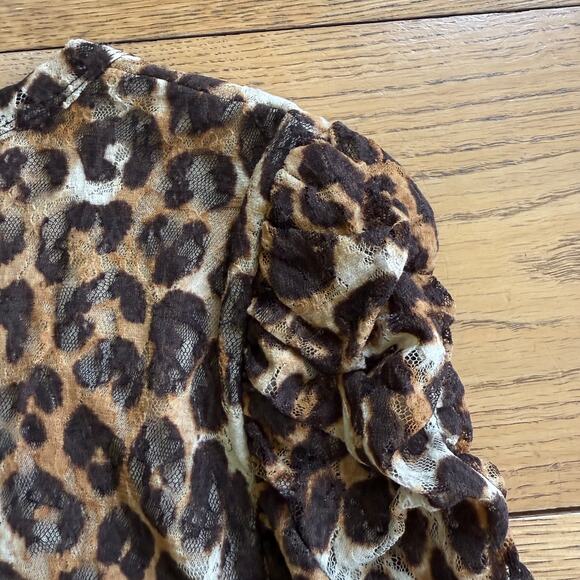 INC | Cheetah Print Long Sleeve Mesh Top | Size L | Ruched Puffed Sleeve Wild - Picture 7 of 11
